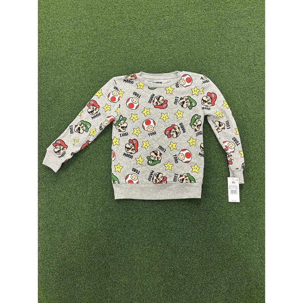 gray Nintendo Super Mario Bros. character print long-sleeve crewneck sweatshirt